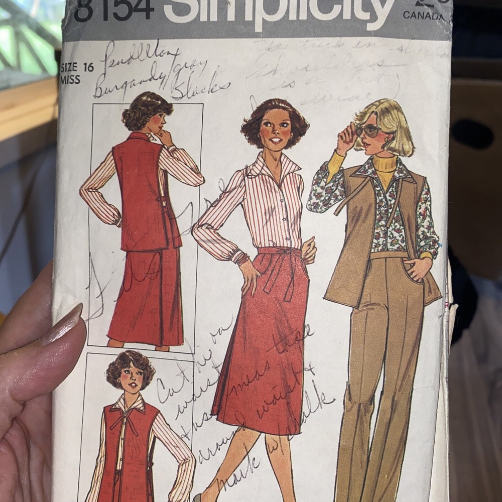 Vintage 1977 Simplicity Sewing Pattern 8154 Size 16 Blouse Skirt Pants Tabard
